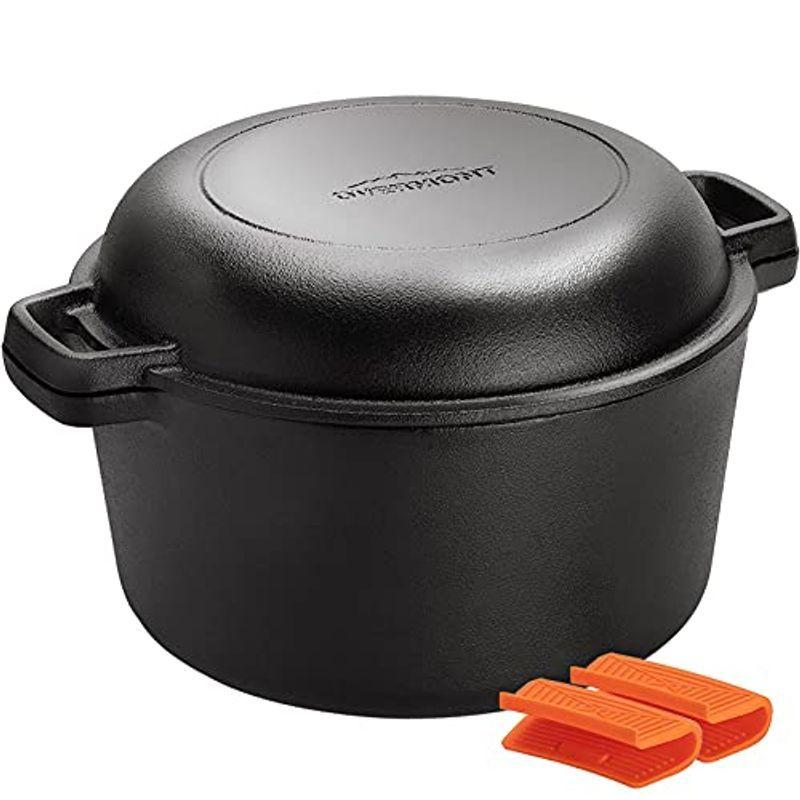 Overmont ダブル ダッチオーブン 5 6l 鍋 フライパン 鋳鉄製 キャンプ 料理 鍋つかみ グリップ アウトドア バーベキュー B スキレット Suspiroparavictoria Cl