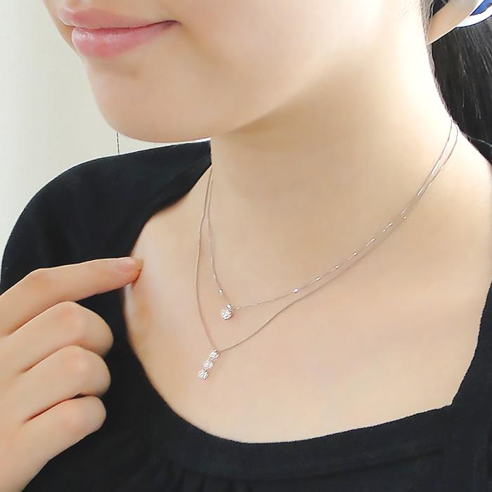 ダイヤモンド ネックレス トリロジー 一粒 重ねづけ 2本セット pt900
