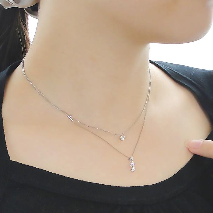ダイヤモンド ネックレス トリロジー 一粒 重ねづけ 2本セット pt900