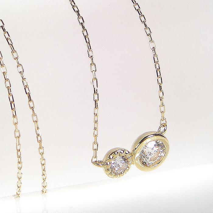 K18YG ゴールド ダイヤモンド ダイヤ ネックレス ペンダント ミル打ち