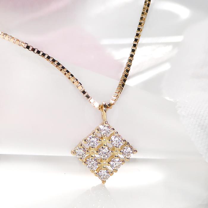 K18YG ゴールド ダイヤモンド ダイヤ ネックレス ペンダント ひし型 0.1ct シャープ ben0069の画像