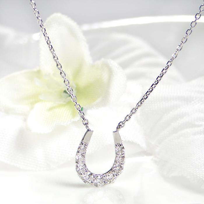pt900 プラチナ ダイヤモンド ダイヤ ネックレス ペンダント ホースシュー 0.2ct 馬蹄 馬 人気 4月 誕生石 ben0078の画像