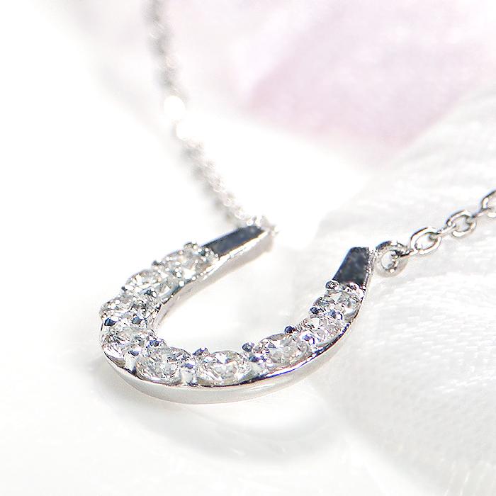 pt900 プラチナ ダイヤモンド ダイヤ ネックレス ペンダント ホースシュー 0.2ct 馬蹄 馬 人気 4月 誕生石 ben0078の画像