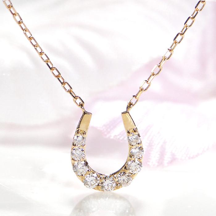 K18 YG WG PG ゴールド ダイヤモンド ダイヤ ネックレス ペンダント ホースシュー 0.2ct 馬蹄 馬 人気 4月 誕生石 ben0079の画像