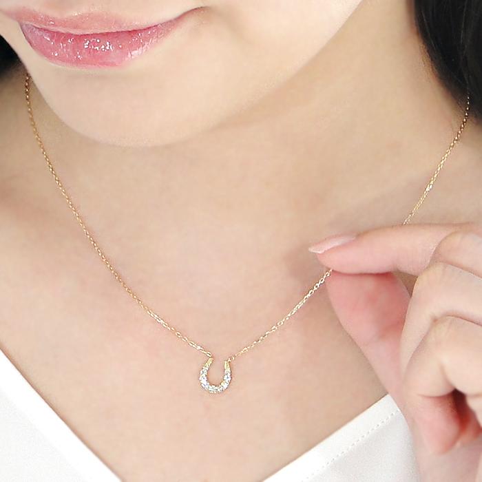K18 YG WG PG ゴールド ダイヤモンド ダイヤ ネックレス ペンダント ホースシュー 0.2ct 馬蹄 馬 人気 4月 誕生石 ben0079の画像