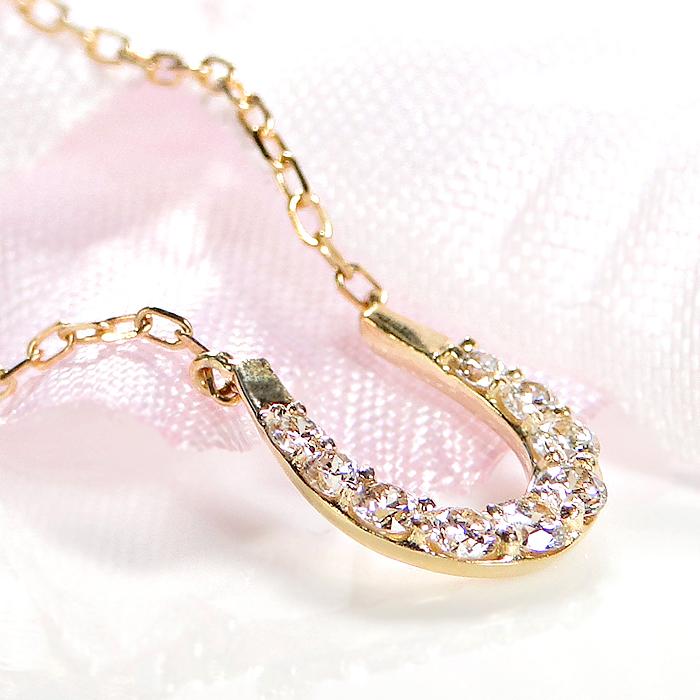 K18 YG WG PG ゴールド ダイヤモンド ダイヤ ネックレス ペンダント ホースシュー 0.2ct 馬蹄 馬 人気 4月 誕生石 ben0079の画像