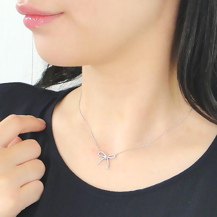 pt900 プラチナ ダイヤモンド ダイヤ ネックレス ペンダント リボン 細め 0.2ct 可愛い ben0083の画像