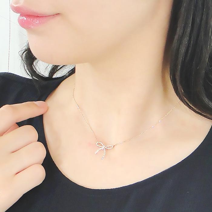 K18 YG WG PG ゴールド ダイヤモンド ダイヤ ネックレス ペンダント リボン 細め 0.2ct 18金 18k 可愛い ben0084の画像