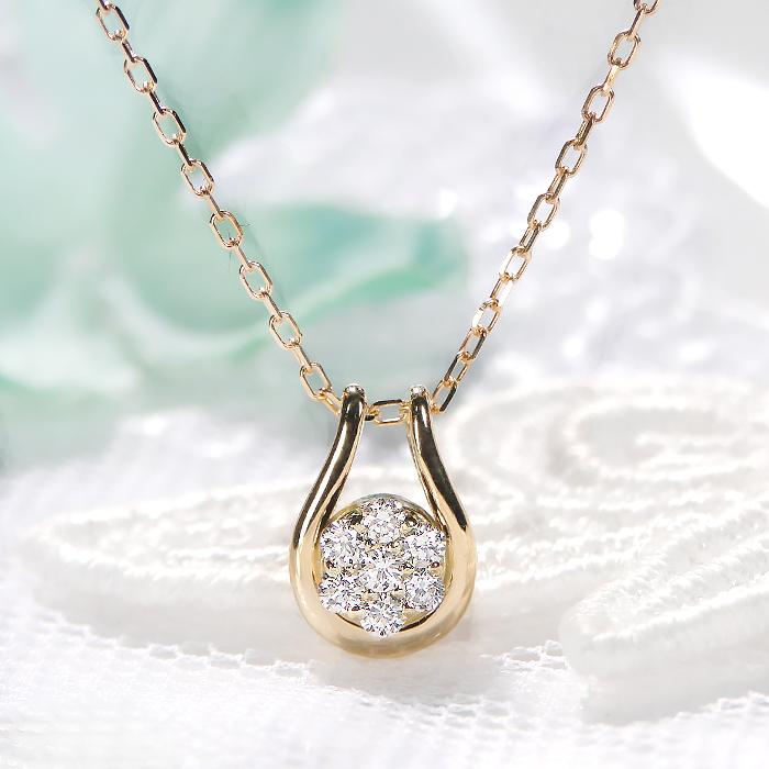 K18 YG WG PG 0.1ct ダイヤモンド ネックレス ペンダント シンプル ダイヤ ダイヤ 18k 18金 ゴールド 馬蹄 ホースシュー 4月誕生石 プレゼント人気 上品 ben0091の画像