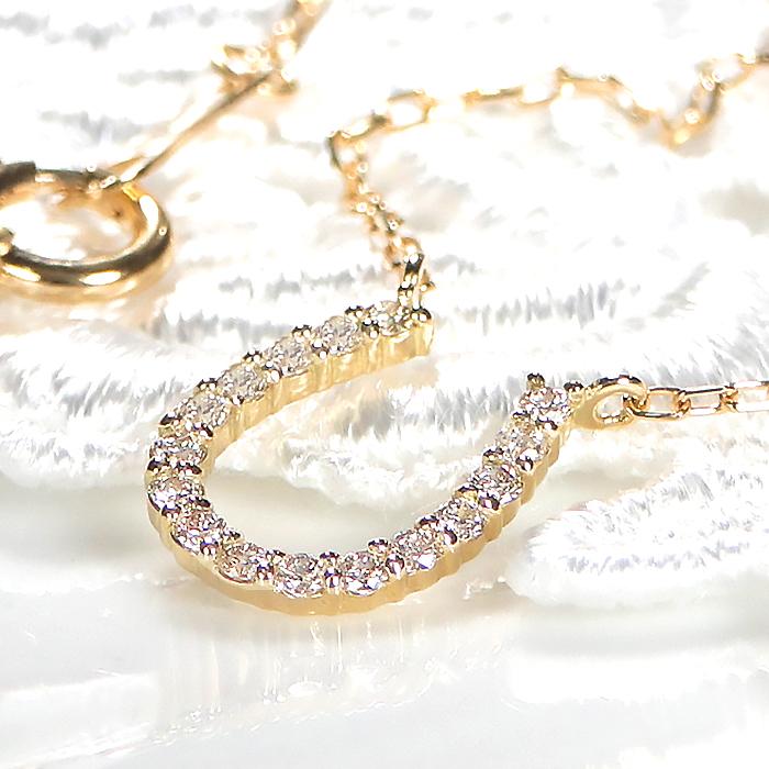 k18 YG WG PG 0.1ct ダイヤモンド ホースシュー ネックレス ペンダント ダイヤ 馬蹄 18k 18金 ゴールド お守り ４月 誕生石 プレゼント 人気 上品 ben0095の画像