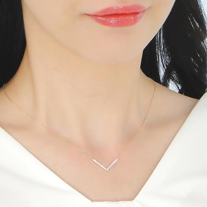 k18YG WG PG 0.20ct V字 ライン ダイヤモンド ネックレス ダイヤ ライン ペンダント 18金 18k ホワイト イエロー ピンク 0.2カラット V 送料無料 ben0108の画像