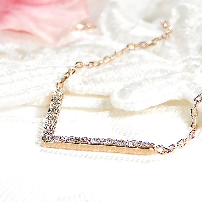 k18YG WG PG 0.20ct V字 ライン ダイヤモンド ネックレス ダイヤ ライン ペンダント 18金 18k ホワイト イエロー ピンク 0.2カラット V 送料無料 ben0108の画像