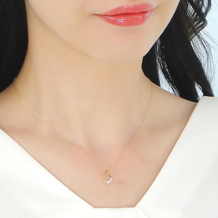 K18YG WG PG 0.1ct ダイヤモンド ネックレス ゴールド つゆ 露 雫 しずく ペンダント 人気 送料無料 品質保証書 ４月誕生石 ダイヤ ダイア プレゼント ben0111の画像