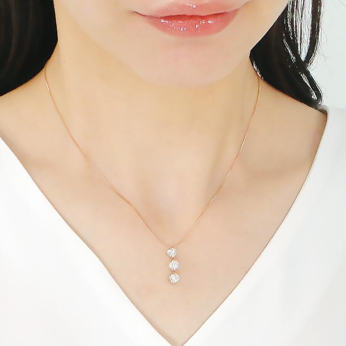 K18PG 1.0ct スリーストーン ダイヤモンド ネックレス ダイヤ ペンダント ツーウエイ 3石 3粒 2way ゴールド 人気 ４月 誕生石 プレゼント ben0118の画像