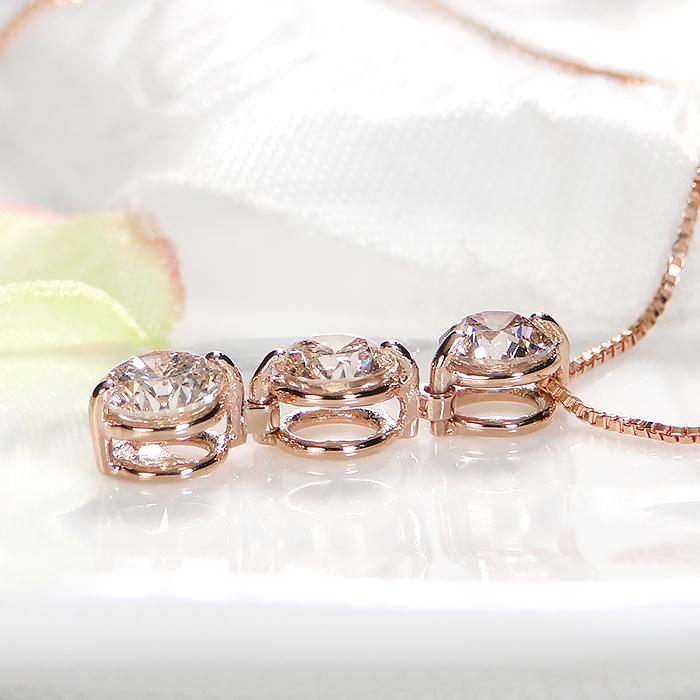 K18PG 1.0ct スリーストーン ダイヤモンド ネックレス ダイヤ ペンダント ツーウエイ 3石 3粒 2way ゴールド 人気 ４月 誕生石 プレゼント ben0118の画像