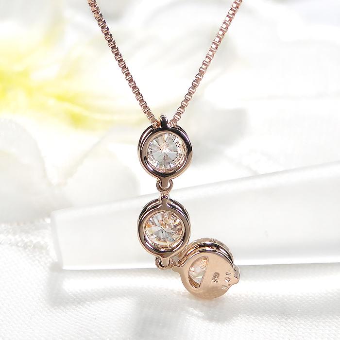K18PG 1.0ct スリーストーン ダイヤモンド ネックレス ダイヤ ペンダント ツーウエイ 3石 3粒 2way ゴールド 人気 ４月 誕生石 プレゼント ben0118の画像