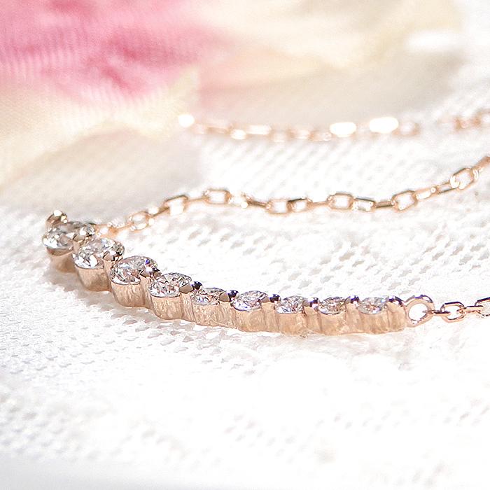 ゴールド ダイヤモンド 0.3カラット ライン ネックレス かわいい 人気 ダイヤ ペンダント 18金 18k ホワイト イエロー ピンク プレゼント 18金 送料無料 ben0120の画像