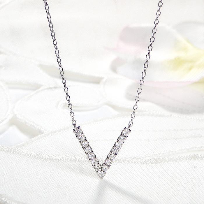 K18 YG PG WG 0.2ct Vモチーフ ダイヤモンド ネックレス ペンダント 