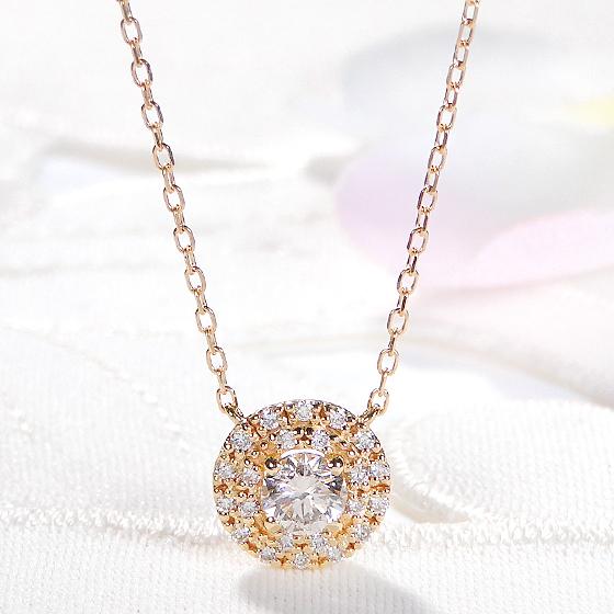 K18YG 0.4ct サークルモチーフ ダイヤモンド ネックレス 送料無料