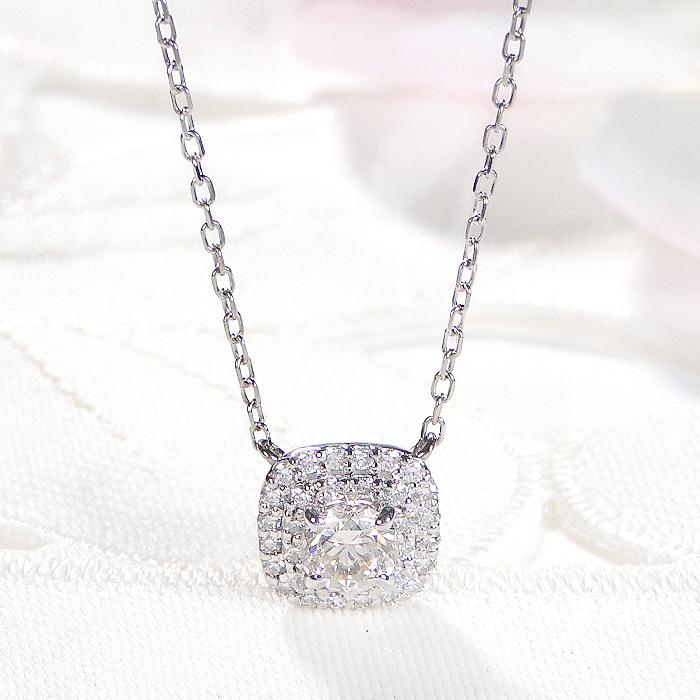 Pt900 0.45ct スクエアモチーフ ダイヤモンド ネックレス 送料無料