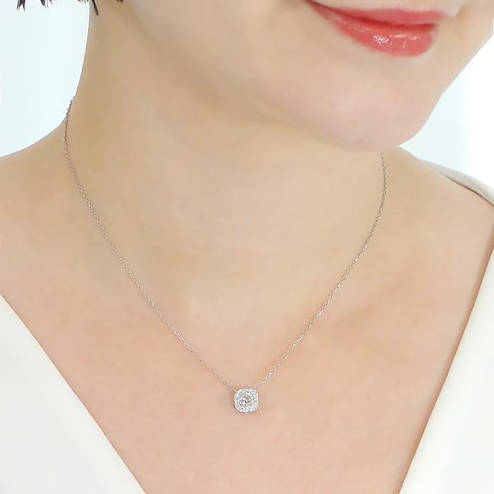 Pt900 0.45ct スクエアモチーフ ダイヤモンド ネックレス 送料無料