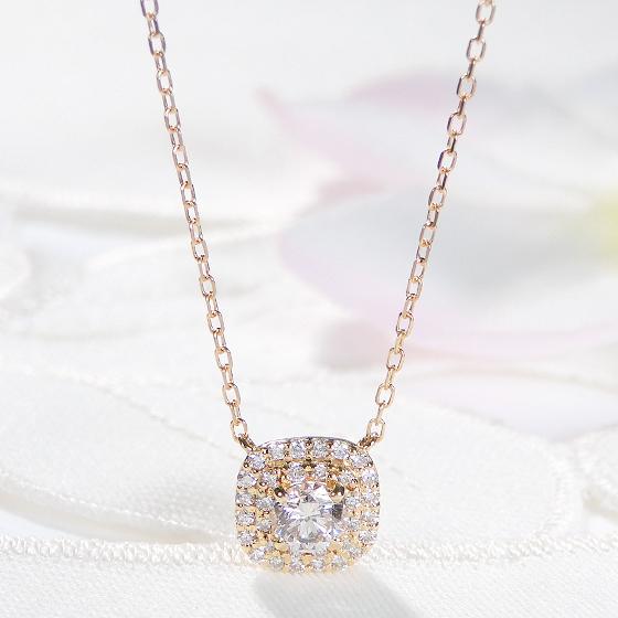 K18YG 0.45ct スクエアモチーフ ダイヤモンド ネックレス 送料無料 ゴールド ペンダント ダイヤ ダイアモンド ダイア スクエア プレゼント シンプル ben0143の画像
