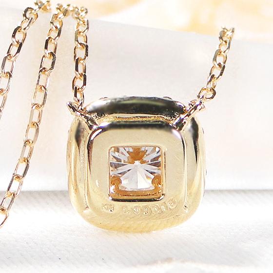 K18YG 0.45ct スクエアモチーフ ダイヤモンド ネックレス 送料
