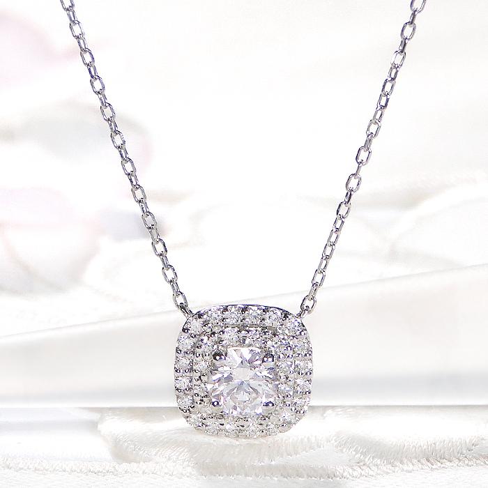 Pt900 0.75ct スクエアモチーフ ダイヤモンド ネックレス 送料無料