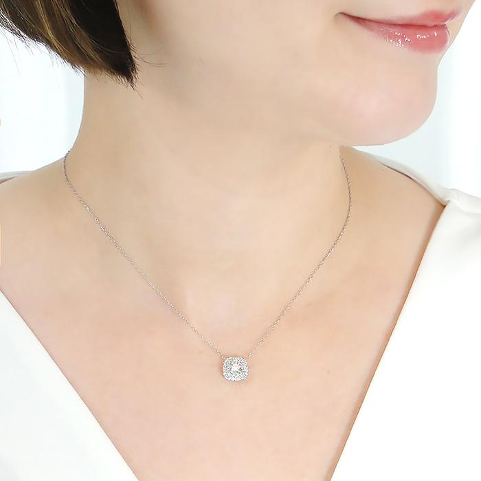 Pt900 0.75ct スクエアモチーフ ダイヤモンド ネックレス 送料無料