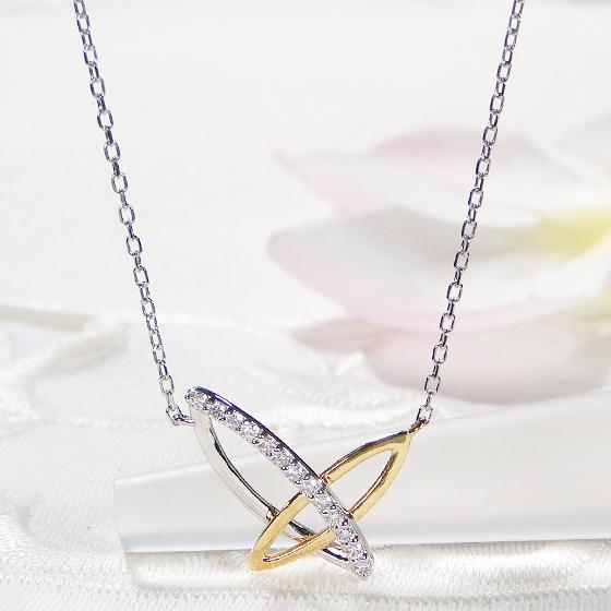 Pt900 K18YG 0.10ct ダイヤモンド ネックレス 送料無料 18金 K18 18K 