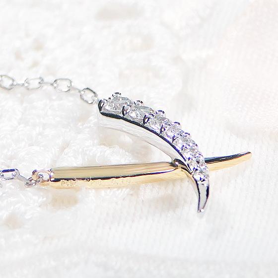 Pt900 K18YG 0.10ct ダイヤモンド ネックレス 送料無料 18金 K18 18K