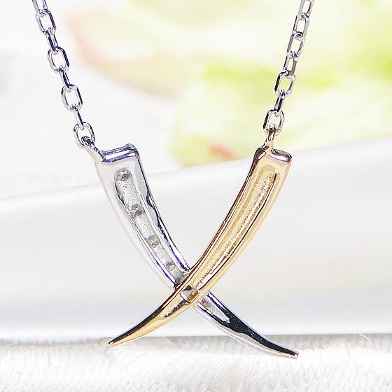 Pt900 K18YG 0.10ct ダイヤモンド ネックレス 送料無料 18金 K18 18K  