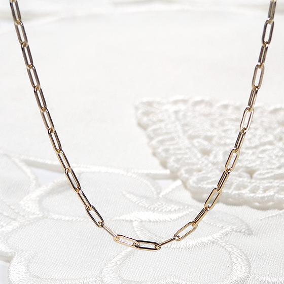 K18YG 中空 ペーパークリップ チェーン ネックレス 1.6ミリ 全長45cm