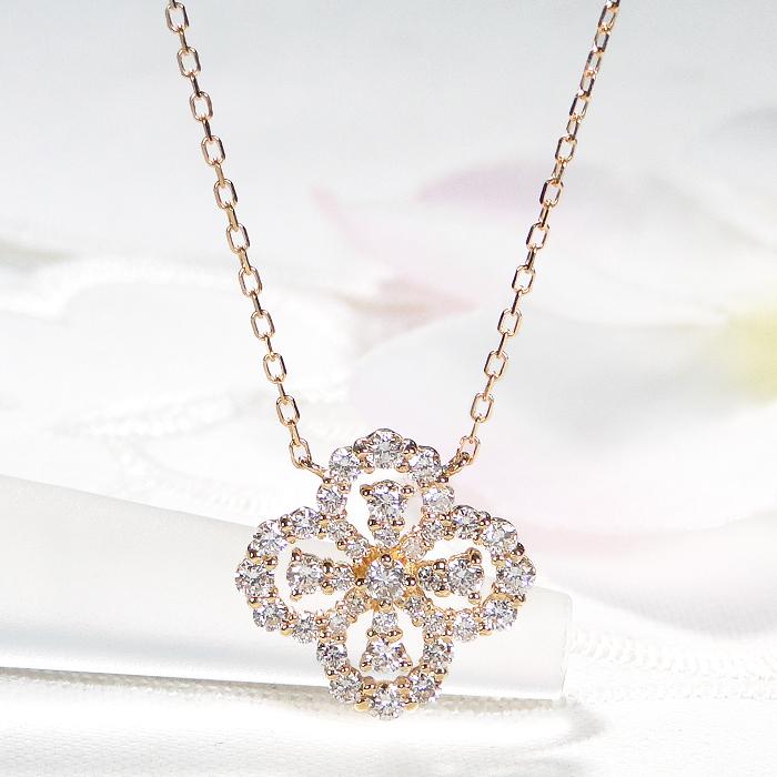K18 YG WG PG 0.50ct ダイヤモンド フラワー ネックレス 送料無料 18金