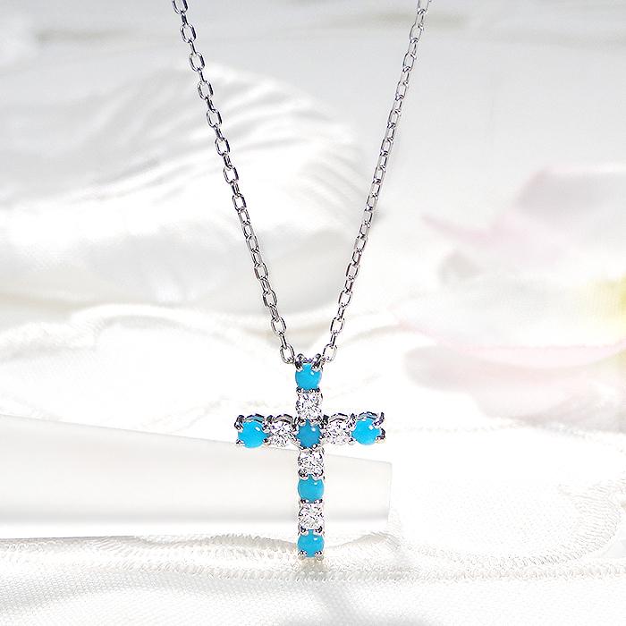 Pt900 0.12ct トルコ石 ダイヤモンド ネックレス プラチナ ダイヤ 