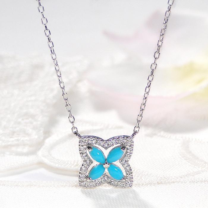 Pt900 0.10ct トルコ石 ダイヤモンド ネックレス プラチナ ダイヤ 