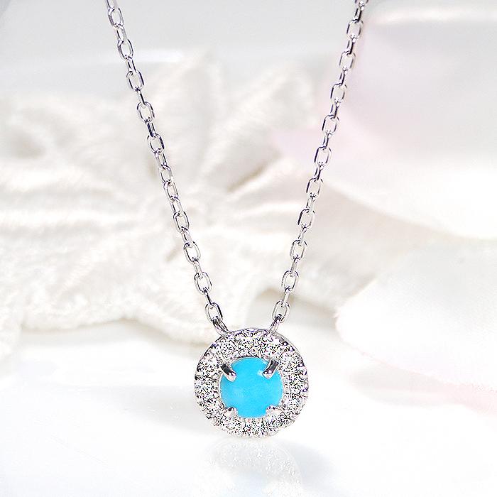 Pt900 0.10ct トルコ石 ダイヤモンド ネックレス プラチナ ダイヤ