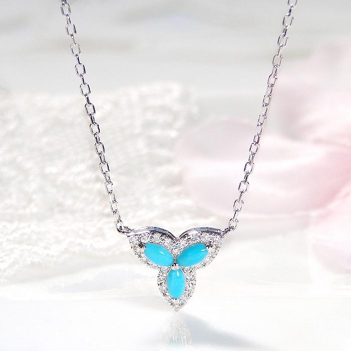 Pt900 0.08ct トルコ石 ダイヤモンド ネックレス プラチナ ダイヤ 