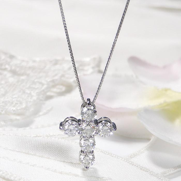 Pt900 1.0ct ダイヤモンド ネックレス 送料無料 プラチナ 人気 かわいい おしゃれ ダイヤ ダイア ダイアモンド ペンダント 1カラット 1ct クロス 十字架 ben0166の画像