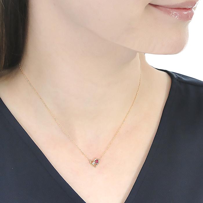 K18 WG PG YG ハートモチーフ ルビー ダイヤモンド ネックレス