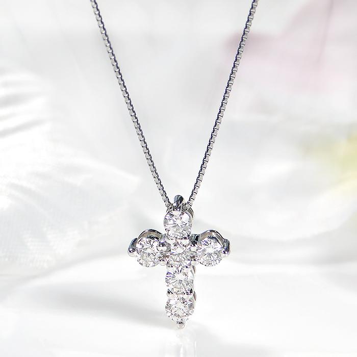 Pt900 0.45ct ダイヤモンド クロス ネックレス ペンダント 十字架 
