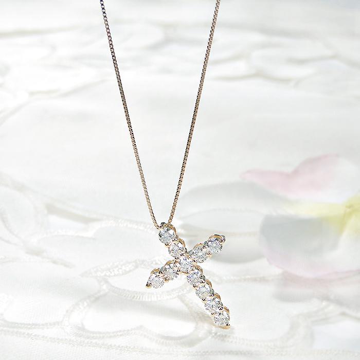 K18YG 0.85ct ダイヤモンド ネックレス ペンダント 十字架 K18 ゴールド 可愛い ダイヤ お守り アミュレット シンプル 人気 定番 オシャレ 送料無料 ben0176の画像