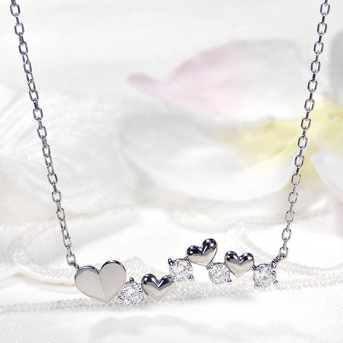 K18 YG PG WG 0.10ct ハートモチーフ ダイヤモンド ライン ネックレス