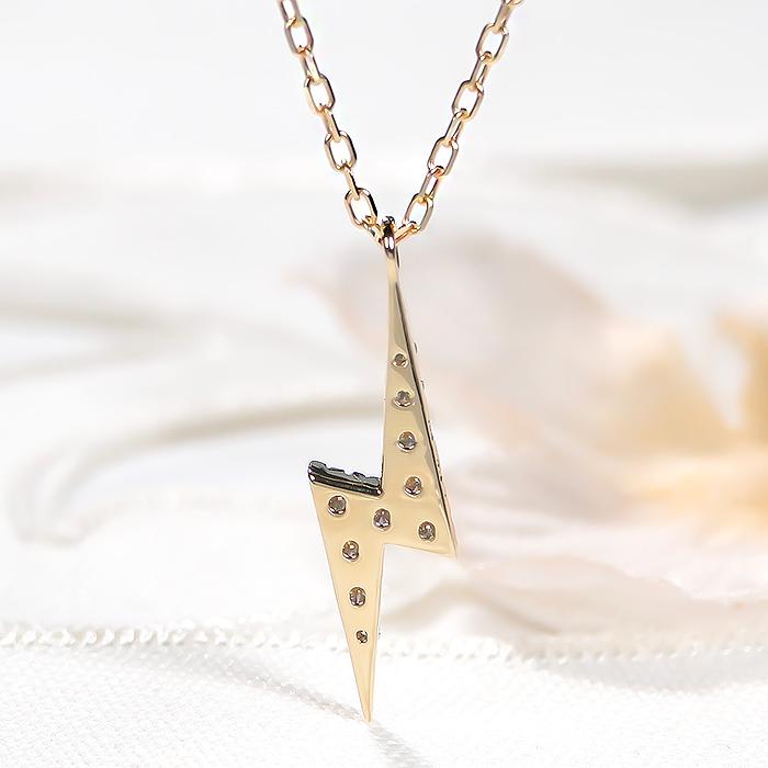 K18 YG PG WG 0.10ct 稲妻モチーフ ダイヤモンド ネックレス ゴールド