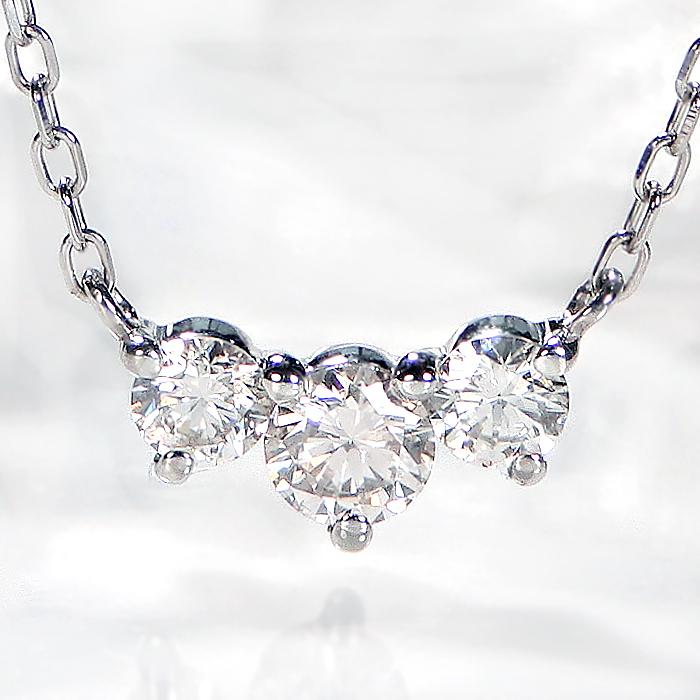 Pt900 0.28ct スリーストーン ダイヤモンド ネックレス 送料無料 人気 