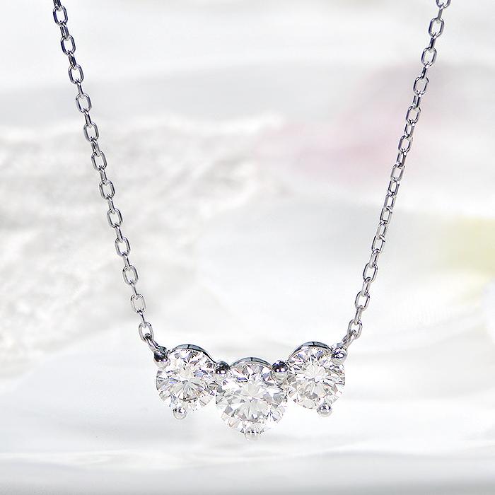 Pt900 1.0ct スリーストーン ダイヤモンド ネックレス 送料無料 人気 ペンダント プラチナ PT ダイヤ ダイア 3石 3粒 トリロジー 1ct 豪華 １カラット ben0187の画像
