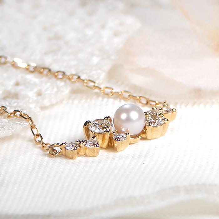 K18 YG PG 0.2ct パール ダイヤモンド ネックレス 送料無料 一粒 真珠 18金 ゴールド ペンダント ダイヤ 真珠 1粒 ダイア 上品 人気 誕生石 4月 6月 ben0189の画像