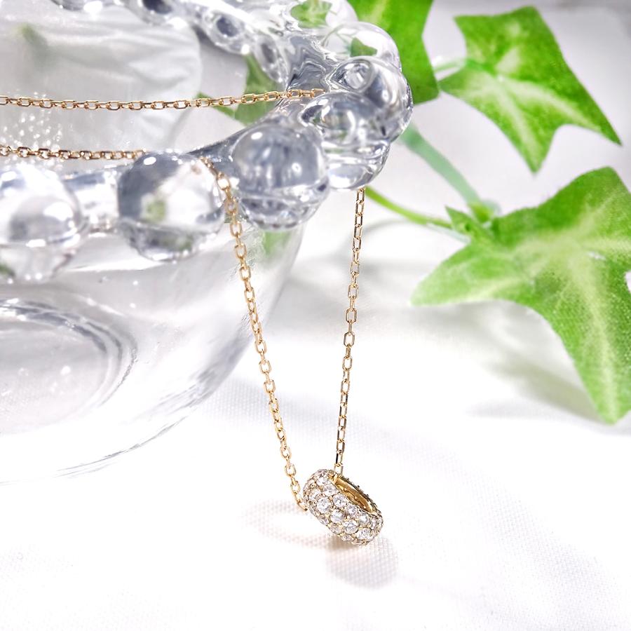 K18YG 0.38ct パヴェ ダイヤモンド ネックレス K18 18金 イエローゴールド ゴールド ペンダント ダイヤ 送料無料 輪 サークル ペーパークリップチェーン ben0195の画像