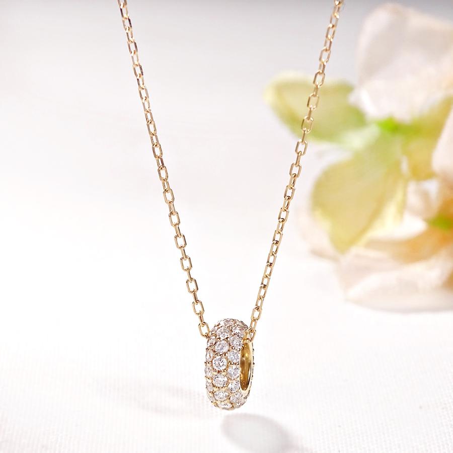 K18YG 0.38ct パヴェ ダイヤモンド ネックレス K18 18金 イエローゴールド ゴールド ペンダント ダイヤ 送料無料 輪 サークル ペーパークリップチェーン ben0195の画像