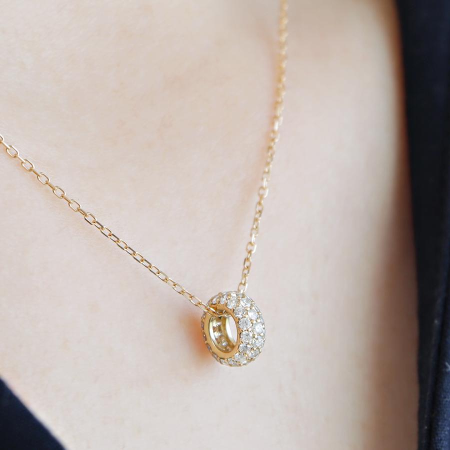 K18YG 0.38ct パヴェ ダイヤモンド ネックレス K18 18金 イエローゴールド ゴールド ペンダント ダイヤ 送料無料 輪 サークル ペーパークリップチェーン ben0195の画像